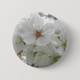 White Cherry Blossoms Photo Button