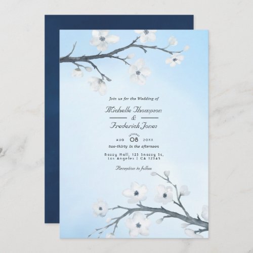 White Cherry Blossoms  QR Code RSVP Wedding Invitation