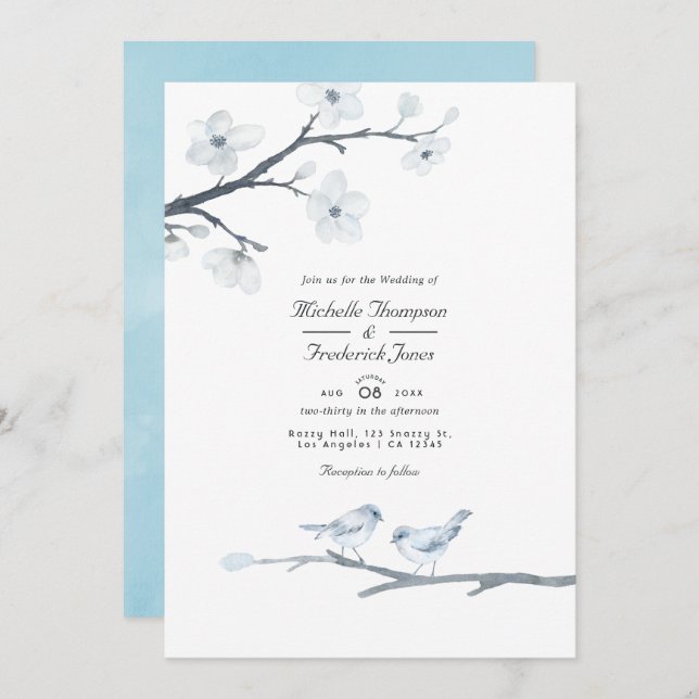 White Cherry Blossoms QR Code RSVP Wedding Invitation (Front/Back)
