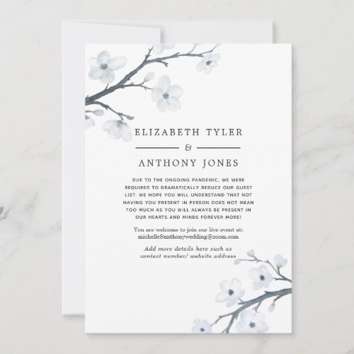 White Cherry Blossoms Reduced Wedding Guest List Announcement