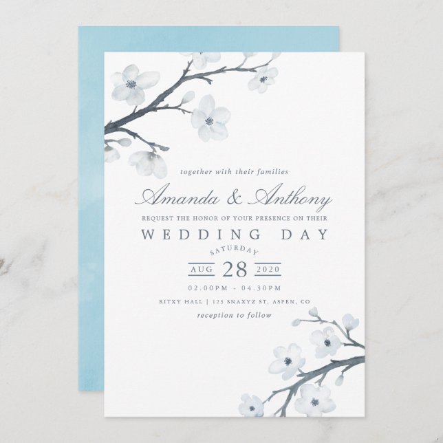 White Cherry Blossoms Wedding Invitation (Front/Back)