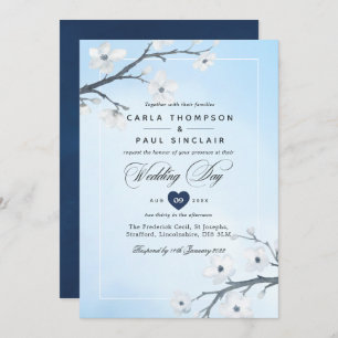 White Cherry Blossoms Wedding Invitation