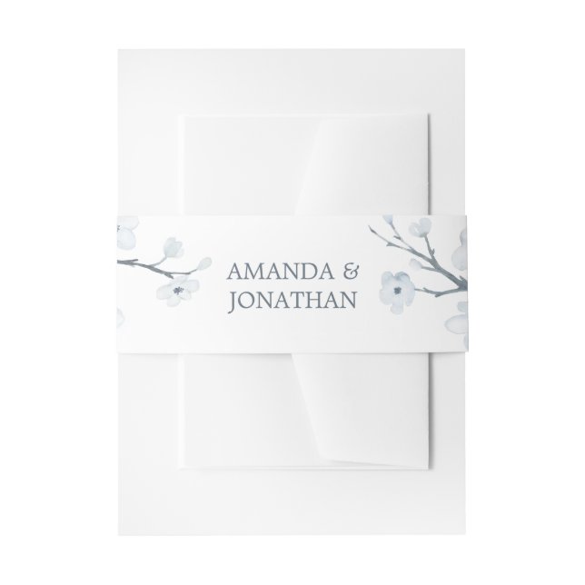 White Cherry Blossoms Wedding Invitation Belly Band (Front Example)