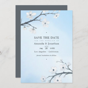 White Cherry Blossoms Wedding Photo Save The Date