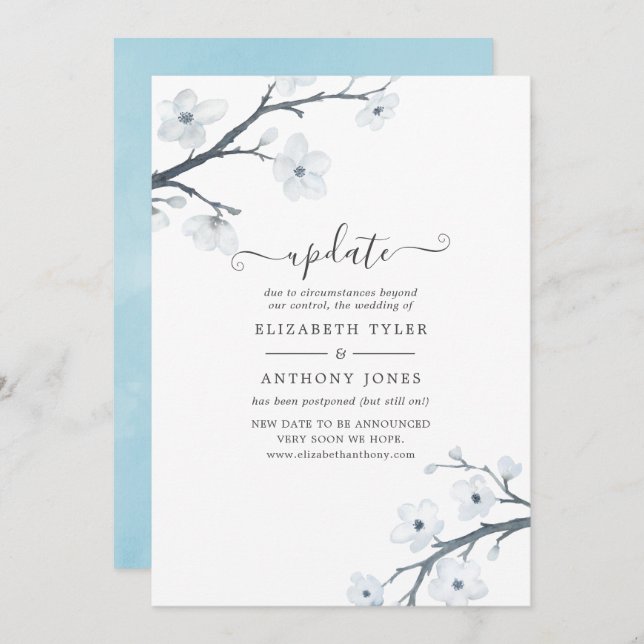 White Cherry Blossoms Wedding Update Invitation (Front/Back)