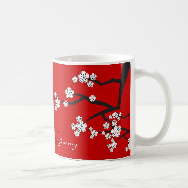 White Cherry Blossoms Zen Sakura Asian Wedding Mug (Right)