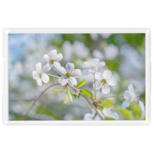 White Cherry Flower Acrylic Tray