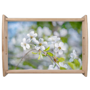 White Cherry Flower Serving Tray