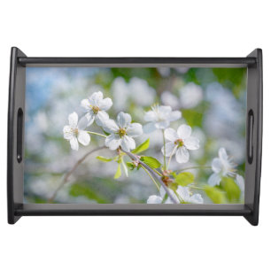 White Cherry Flower Serving Tray
