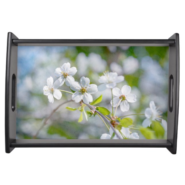 White Cherry Flower Serving Tray (Front)