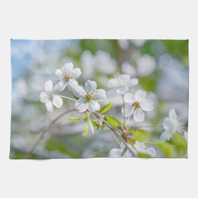 White Cherry Flower Towel (Horizontal)