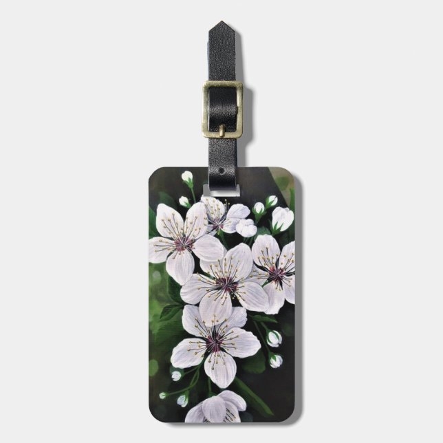 White Cherry Flowers In acrylic Luggage Tag (Front Vertical)