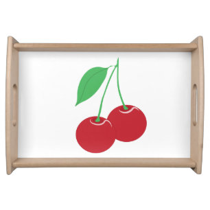 White Cherry Print Serving Tray