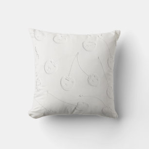 White cherrys on white fabric throw pillow