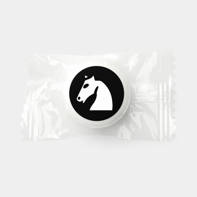 White chess horse on black life saver® mints (Front)
