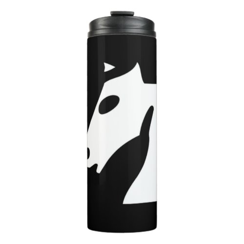 White chess horse on black thermal tumbler