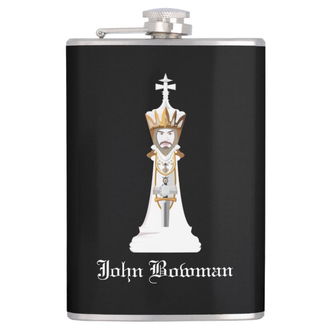 White Chess king / Personalized Name Flask (Front)