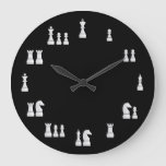 White Chess Pieces Clock at Zazzle
