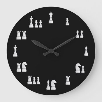 White Chess Pieces Clock by peculiardesign at Zazzle