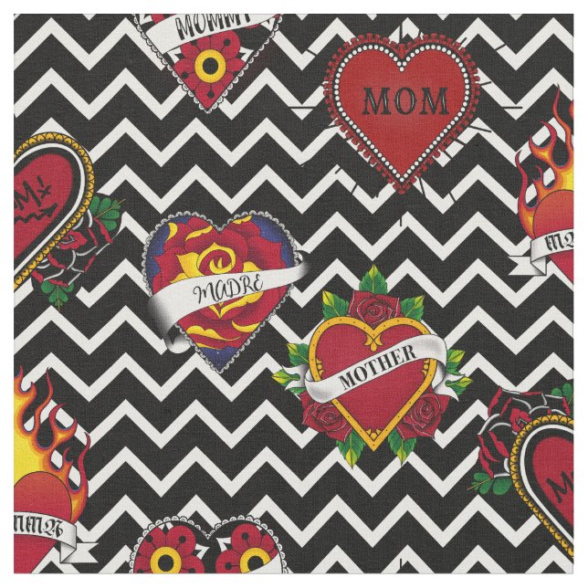 White Chevron Mom Tattoo Fabric (Close Up)