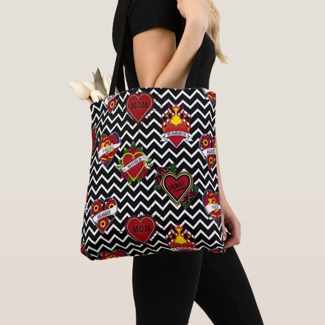 White Chevron Mom Tattoo Tote Bag (Close Up)