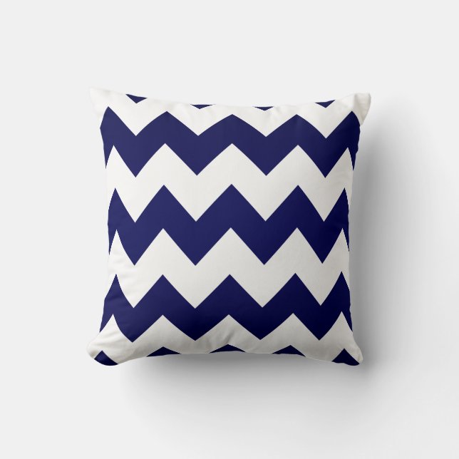 White Chevron Pattern on Navy Blue Throw Pillow (Front)