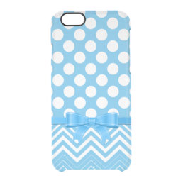 White Chevron &amp; Polka Dot On A Blue Background 3a Clear iPhone 6/6S Case