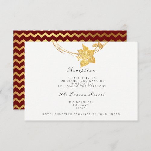 White Chevron Red Gold Floral Wedding Reception Invitation