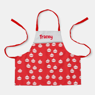 White chevron stripes ornaments on red apron