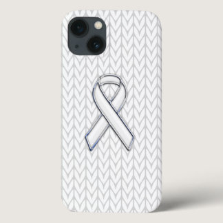 White Chevrons Knit Ribbon Awareness Print iPhone 13 Case