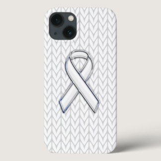 White Chevrons Knit Ribbon Awareness Print iPhone 13 Case