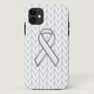 White Chevrons Knit Ribbon Awareness Print iPhone 11 Case