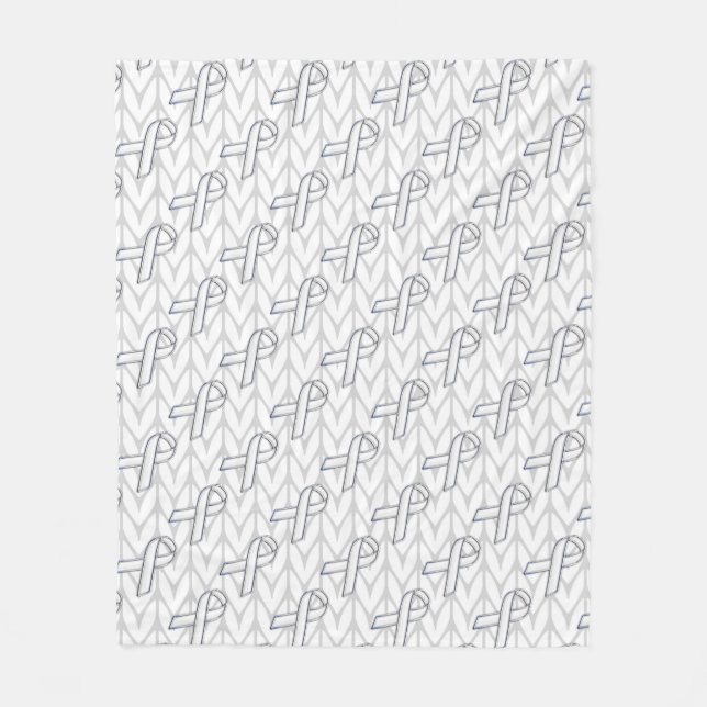 White Chevrons Knit Ribbon Awareness Print Fleece Blanket (Front)