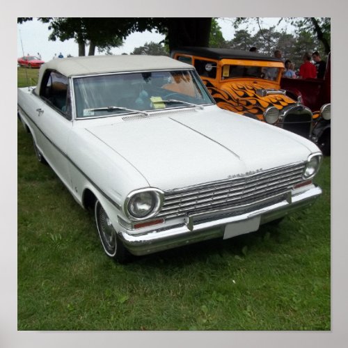 white chevy 1963 nova with chrome front view poster