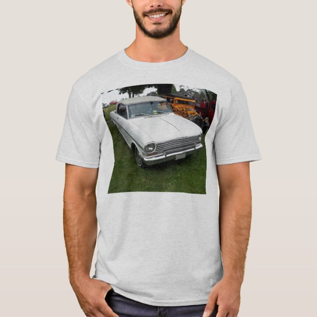 white chevy 1963 nova with chrome front view T-Shirt (Front)