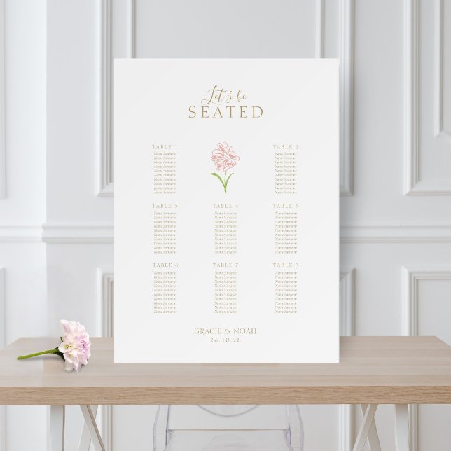 White | Chic Blush Pink Rose 8 Table Wedding  Foam Board (Creator Uploaded)