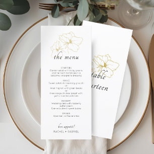 White   Chic Faux Gold Floral Wedding  Menu