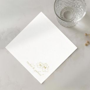 White Chic Faux Gold Floral Wedding Napkins