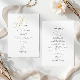 White Chic Faux Gold Floral Wedding Program