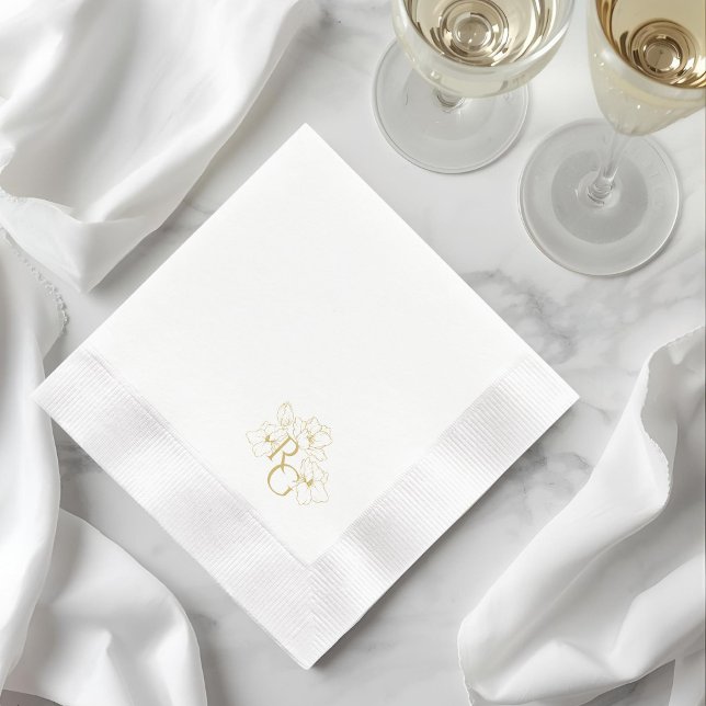 White | Chic Faux Gold Monogram Wedding  Napkins (Creator Uploaded)