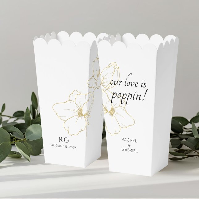 White | Chic Floral Couple Popcorn  Favor Box (Creator Uploaded)