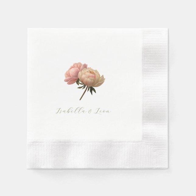 White | Chic Floral Rose Wedding  Napkins (Front)