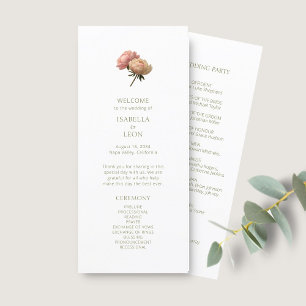 White Chic Floral Rose Wedding Program