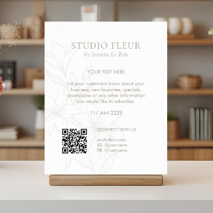 White Chic Floral Text Promotional QR Poster