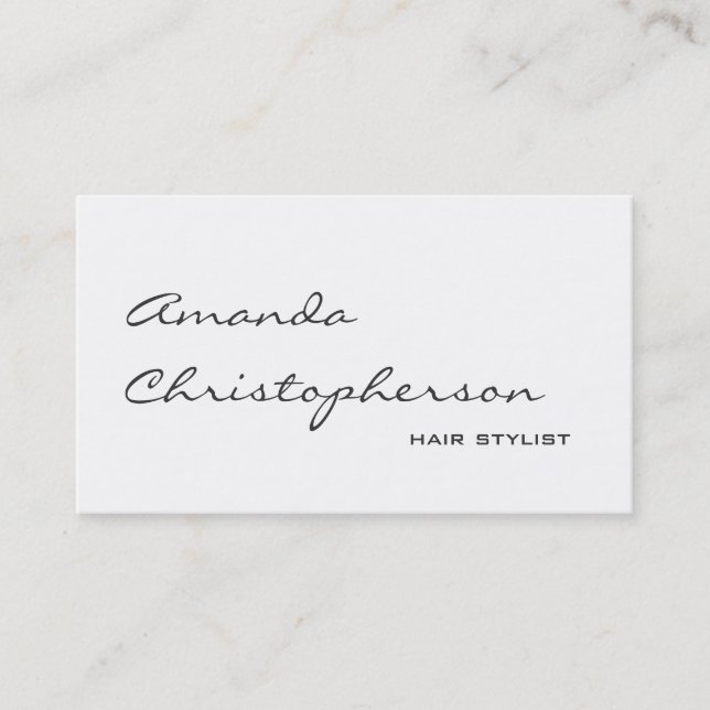 White Chic Handwriting Hair Stylist Business Card (Front)