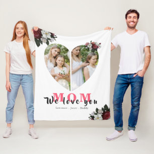 White Chic Heart Shaped Gift for Mother's day Fleece Blanket