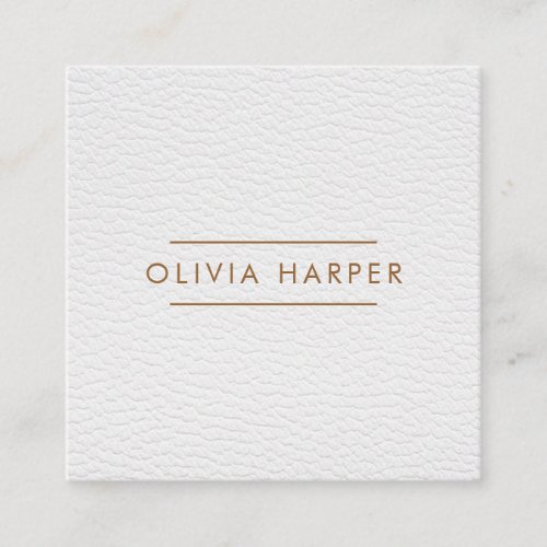 White Chic  Minimal Leather Look Square Business Card