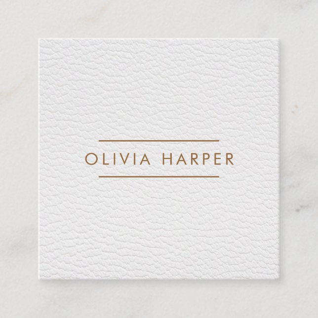 White Chic | Minimal Leather Look Square Business Card (Front)