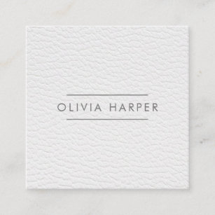 White Chic   Minimal Leather Look Square Business Card