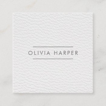 White Chic | Minimal Leather Look Square Business Card by Citronellapaper at Zazzle